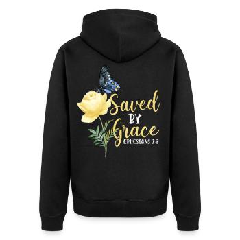 Christian Bible Verse Butterfly - Unisex Premium Bio Zip Hoodie - Schwarz - Hinten - Nico (187cm)