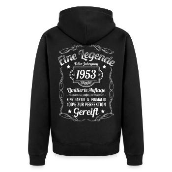 Geburtsjahr 1953 Vintage Geburtstag Legende 1953 - Unisex Premium Bio Zip Hoodie - Schwarz - Hinten - Nico (187cm)