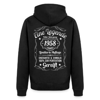 Geburtsjahr 1958 Vintage Geburtstag Legende 1958 - Unisex Premium Bio Zip Hoodie - Schwarz - Hinten - Nico (187cm)