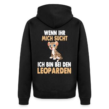Ich bin bei den Leoparden - Unisex Premium Bio Zip Hoodie - Schwarz - Hinten - Nico (187cm)
