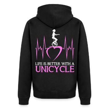 Einrad Unicycle Spruch Einradfahrerin - Unisex Premium Bio Zip Hoodie - Schwarz - Hinten - Nico (187cm)