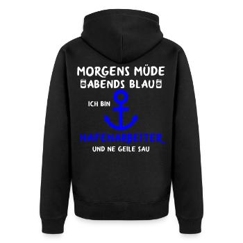 Hafenarbeiter Dockarbeiter Docker Hafen - Unisex Premium Bio Zip Hoodie - Schwarz - Hinten - Nico (187cm)