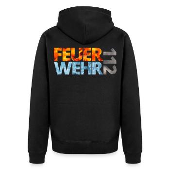 Feuerwehr 112 Feuerwehrmann Feuerwehrfrau - Unisex Premium Bio Zip Hoodie - Schwarz - Hinten - Nico (187cm)