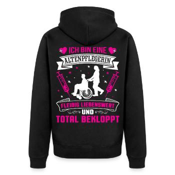 Altenpfleger Pflegedienst Pflegehelfer - Unisex Premium Bio Zip Hoodie - Schwarz - Hinten - Nico (187cm)