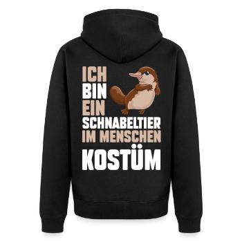 ich bin ein Schnabeltier - Unisex Premium Bio Zip Hoodie - Schwarz - Hinten - Nico (187cm)
