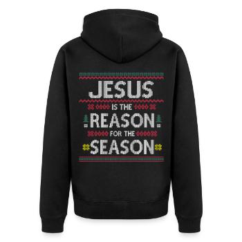Jesus is the Reason for the Season Ugly Jesus - Unisex Premium Bio Zip Hoodie - Schwarz - Hinten - Nico (187cm)
