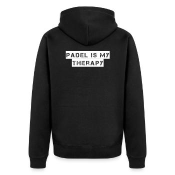 Padel Tennis - Padel is my therapy - Unisex Premium Bio Zip Hoodie - Schwarz - Hinten - Nico (187cm)