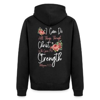 Christian Bible Verse Quote Rose - Unisex Premium Bio Zip Hoodie - Schwarz - Hinten - Nico (187cm)