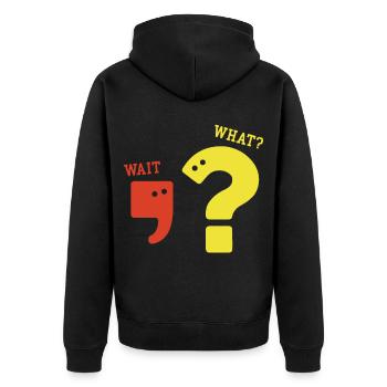 Comma Question Mark Grammar Nerd Teacher Gift - Unisex Premium Organic Zip Hoodie - black - Back - Nico (187cm)