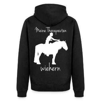 Irish Tinker Pferde Therapie Reiten - Unisex Premium Bio Zip Hoodie - Schwarz - Hinten - Nico (187cm)