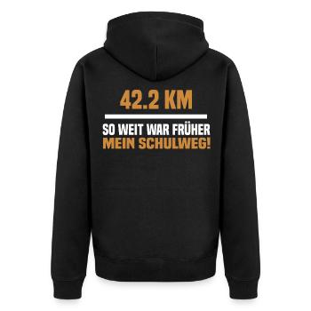 Marathon Schulweg - Unisex Premium Bio Zip Hoodie - Schwarz - Hinten - Nico (187cm)
