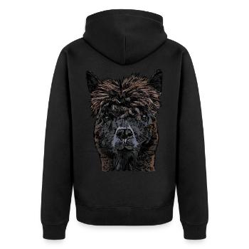 Lama Animal Face - Unisex Premium Organic Zip Hoodie - black - Back - Nico (187cm)