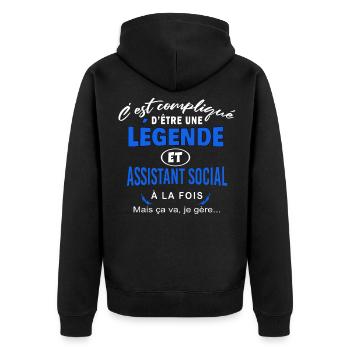 humour Légende et ASSISTANT SOCIAL cadeau - Veste à capuche bio Premium Unisexe - noir - Dos - Nico (187cm)