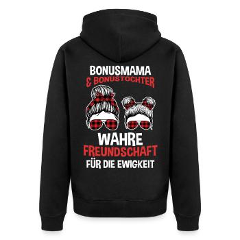 Bonusmama und Tochter - Unisex Premium Bio Zip Hoodie - Schwarz - Hinten - Nico (187cm)