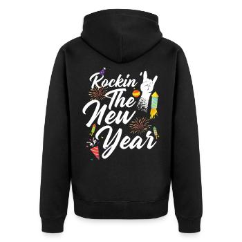 Das Neue Jahr 2022 Rocken - Unisex Premium Bio Zip Hoodie - Schwarz - Hinten - Nico (187cm)