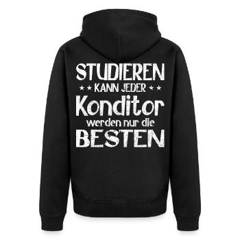 Studieren kann jeder Konditor werden die Besten - Unisex Premium Bio Zip Hoodie - Schwarz - Hinten - Nico (187cm)