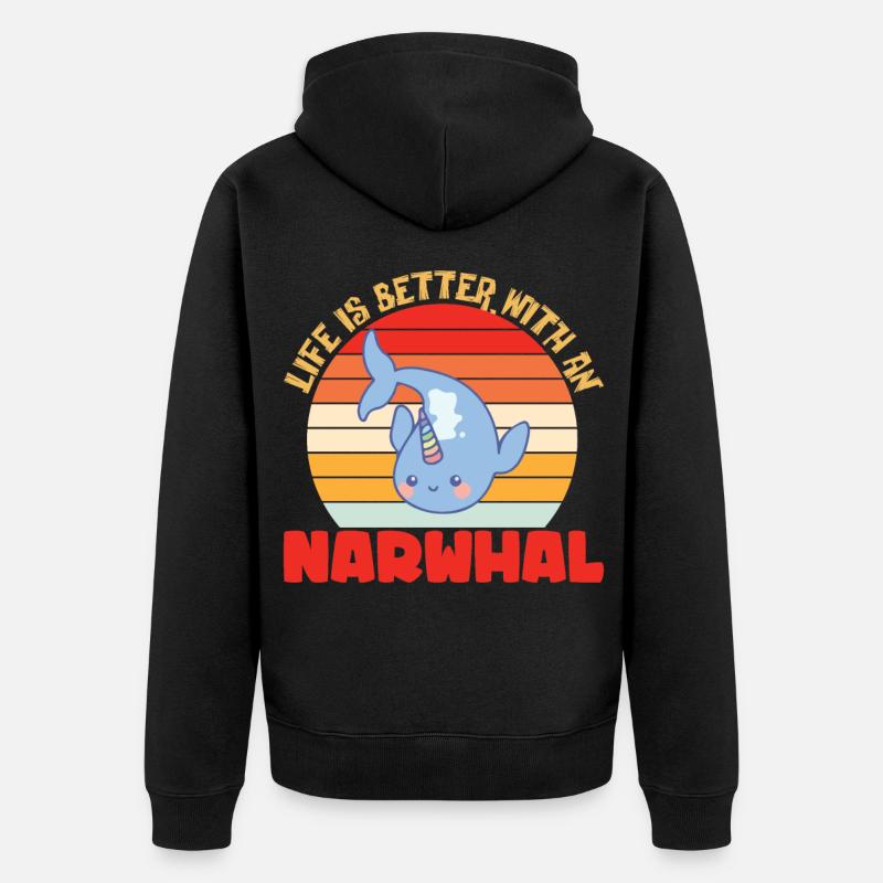 Narwal Einhorn Wal Geschenk - Unisex Premium Bio Zip Hoodie - Schwarz