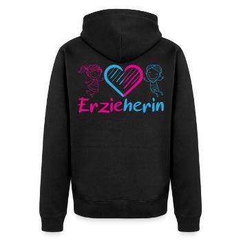 Erzieherin Kindergarten Kita Herz Mädchen Junge - Unisex Premium Bio Zip Hoodie - Schwarz - Hinten - Nico (187cm)