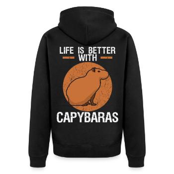 Capybara Joke Capybara Capybaras - Unisex Premium Organic Zip Hoodie - black - Back - Nico (187cm)