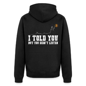 Bitcoin Crypto Chart I Told You - Unisex Premium Bio Zip Hoodie - Schwarz - Hinten - Nico (187cm)