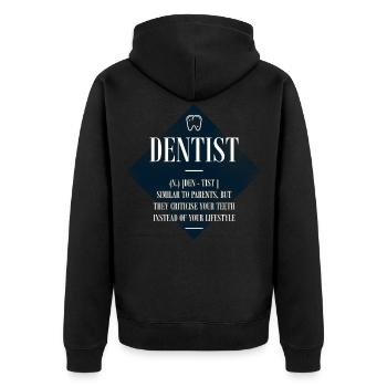 Dentist Definition Dentist N. [Den - Unisex Premium Bio Zip Hoodie - Schwarz - Hinten - Nico (187cm)