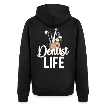 Dentist Life Floral Flower Dentist - Unisex Premium Bio Zip Hoodie - Schwarz - Hinten - Nico (187cm)
