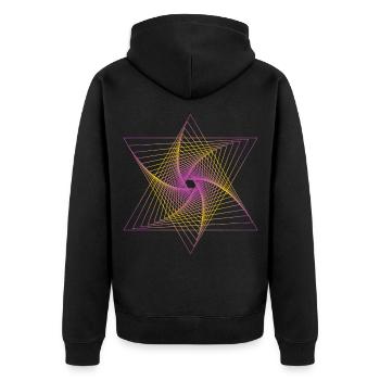 Heilige Geometrie Metatrons Würfel Blume des Leben - Unisex Premium Bio Zip Hoodie - Schwarz - Hinten - Nico (187cm)