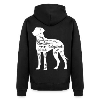 Rhodesian Ridgeback Spruch mit Hund - Unisex Premium Bio Zip Hoodie - Schwarz - Hinten - Nico (187cm)