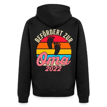 Werdende Oma 2022 - Unisex Premium Bio Zip Hoodie - Schwarz - Hinten - Nico (187cm)