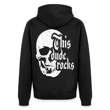 Rock Metal Punk Totenkopf Rocker Musik - Unisex Premium Bio Zip Hoodie - Schwarz - Hinten - Nico (187cm)