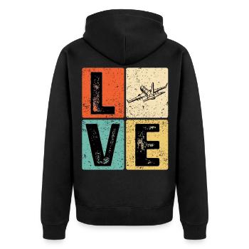 Vintage Love Airplane for Airplane Airline Pilot - Unisex Premium Bio Zip Hoodie - Schwarz - Hinten - Nico (187cm)