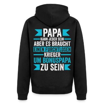 Bonuspapa Stiefpapa Stiefvater - Unisex Premium Bio Zip Hoodie - Schwarz - Hinten - Nico (187cm)