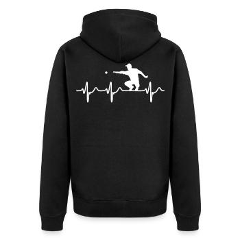 Heartbeat Petanque Spieler Boccia Boule Herzschlag - Unisex Premium Bio Zip Hoodie - Schwarz - Hinten - Nico (187cm)