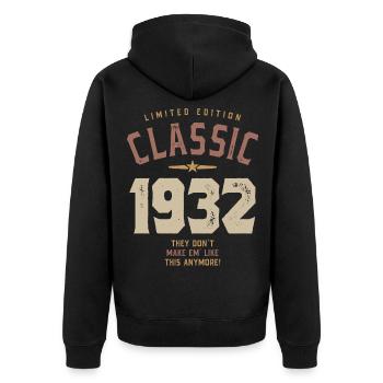 Classic 1932 - 90ème anniversaire Retro Vintage - Veste à capuche bio Premium Unisexe - noir - Dos - Nico (187cm)