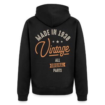 Made in 1938 Vintage Original Teile 84. Geburtstag - Unisex Premium Bio Zip Hoodie - Schwarz - Hinten - Nico (187cm)