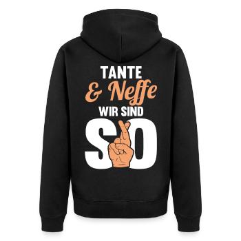 Tante und Neffe - Unisex Premium Bio Zip Hoodie - Schwarz - Hinten - Nico (187cm)