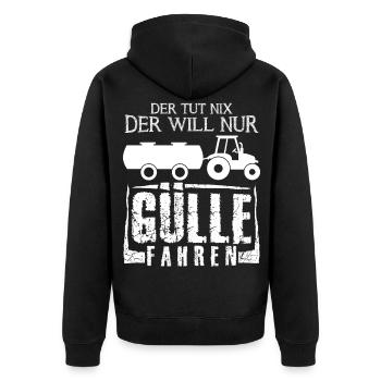 Gülle fahren Güllebaron Landwirt Bauer - Unisex Premium Bio Zip Hoodie - Schwarz - Hinten - Nico (187cm)