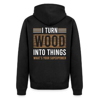 Holz Sägen Sägemehl Schreiner Tischler Geschenk - Unisex Premium Bio Zip Hoodie - Schwarz - Hinten - Nico (187cm)