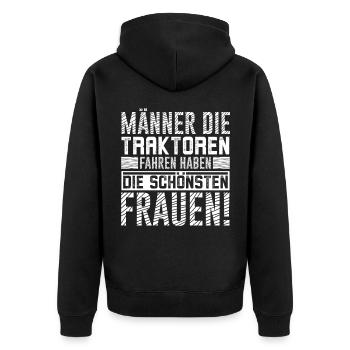 Männer die traktoren fahren - Unisex Premium Bio Zip Hoodie - Schwarz - Hinten - Nico (187cm)