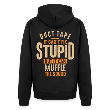 Klebeband kann es nicht dumm reparieren, aber es kann dämpfen - Unisex Premium Bio Zip Hoodie - Schwarz - Hinten - Nico (187cm)