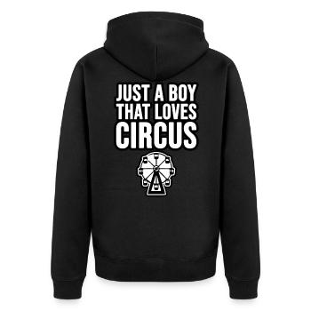 A boy who loves the circus - Unisex Premium Organic Zip Hoodie - black - Back - Nico (187cm)