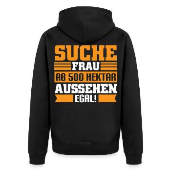 Landwirt Suche frau ab 500 hektar aussehen egal - Unisex Premium Bio Zip Hoodie - Schwarz - Hinten - Nico (187cm)