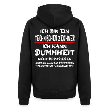 Ich bin ein Technischer Zeichner Handwerker Spruch - Unisex Premium Bio Zip Hoodie - Schwarz - Hinten - Nico (187cm)