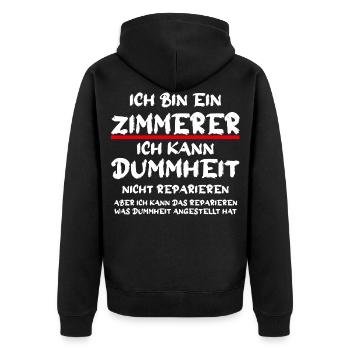 Ich bin ein Zimmerer Handwerker Spruch - Unisex Premium Bio Zip Hoodie - Schwarz - Hinten - Nico (187cm)