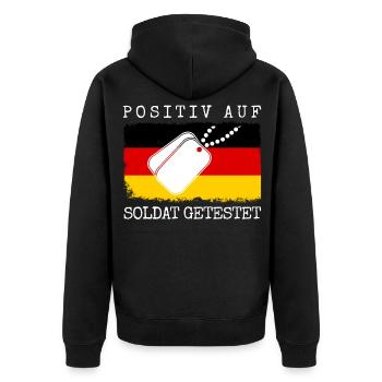 Fallschirmjäger Soldat Spruch Feldjäger - Unisex Premium Bio Zip Hoodie - Schwarz - Hinten - Nico (187cm)