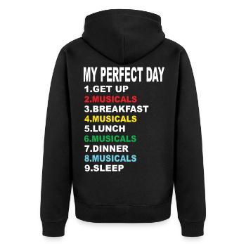 Mein Perfekter Tag Musicals - Unisex Premium Bio Zip Hoodie - Schwarz - Hinten - Nico (187cm)