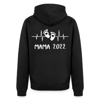 Mama 2022 Herzschlag - Das Mami Mom Mutter - Unisex Premium Bio Zip Hoodie - Schwarz - Hinten - Nico (187cm)