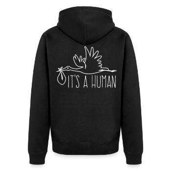 Storch Schwanger Schwangerschaft - Unisex Premium Bio Zip Hoodie - Schwarz - Hinten - Nico (187cm)