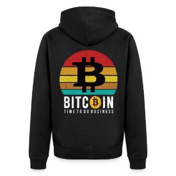Bitcoin Time To Do Business - Unisex Premium Bio Zip Hoodie - Schwarz - Hinten - Nico (187cm)