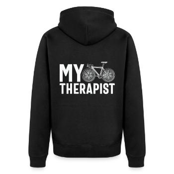 Radfahren Biker Mein Therapeut - Unisex Premium Bio Zip Hoodie - Schwarz - Hinten - Nico (187cm)